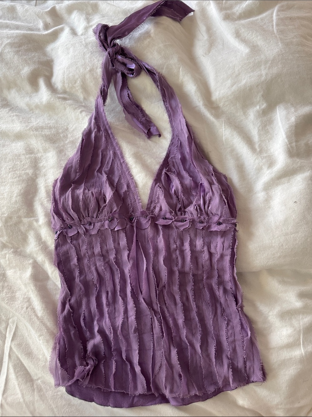 Y2K bebe Lilac Tie-Halter Layered Tank - Picture 1 of 3